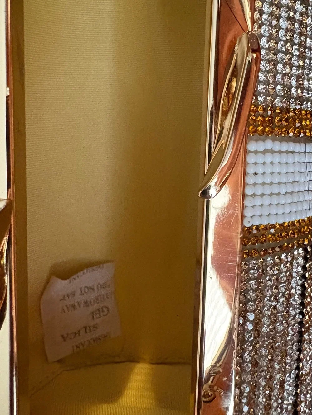 NWOT Gold Bling Full Crystal Stacked Cash Cylinder Clutch Bag with Top Handle